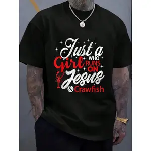 100% Cotton Crawfish Just Girl Who Runs On Jesus Cajun Crayfish Women T-Shirt Women's Men's Graphic Tee Causal Tops Fashion