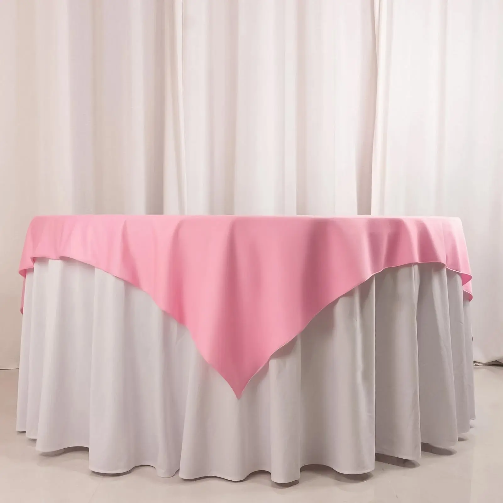 70"x70" Pink Scuba Square Table Overlay, Wrinkle-Free Stain-Resistant Machine Washable Table Topper, Household Textile Decor for Weddings, Banquet Halls, Restaurants