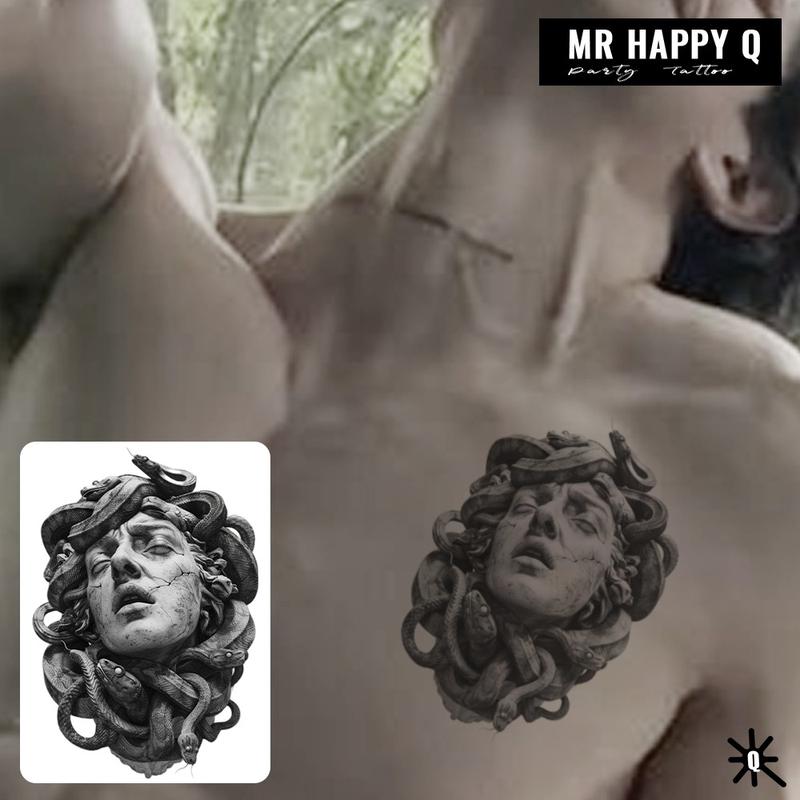 Temporary Tattoo Sticker Greek Mythology Theme Medusa Snake Hair Design Gothic Art Magic Tattoo Realistic Skin Waterproof Neck Arm Unisex Party Decoration