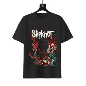 Slipknot Metal Band Skeleton Holding Heart Vintage Distressed Horror Graphic Casual Daily Wear Rock Music Fan Short Sleeve T-Shirt