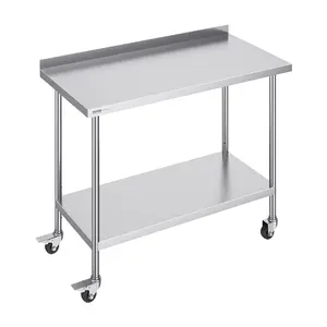 VEVOR 24 x 48 x 40 Inch Stainless Steel Work Table,  Commercial Food Prep Worktable with Casters, Heavy Duty Prep Worktable, Metal Work Table with Adjustable Height for Restaurant, Home and Hotel