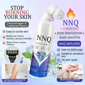 NNQ Hair Removal Mousse Spray — Provides rapid, full coverage in just 10 seconds;,and skin-friendly. Suitable for arms, legs, underarms, and the bikini line. No rubbing, scratching,  or ingrown hairs. Features a fresh scent; 5.07 fl oz;