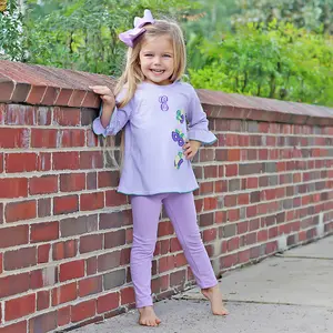 Mardi Gras Milly Legging Set - Cute Purple Stripe Outfit with Fleur de Lis Appliqué and More