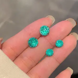 Teel Green CZ Cartilage Stud Earrings | Flat Back Helix Tragus Piercing | Hypoallergenic