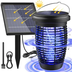 Solar Bug Zapper 2-in-1 Mosquito Killer Lamp Indoor 4500V Fly Zapper Outdoor Solar Powered with Ground Pole Type-C Rechargeable Insect Fly Trap with UV Light for Home Patio Backyard Camping