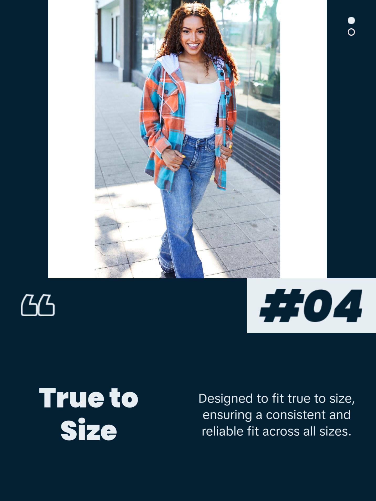 Stand Out Teal & Orange Plaid Fleece Hoodie Shacket