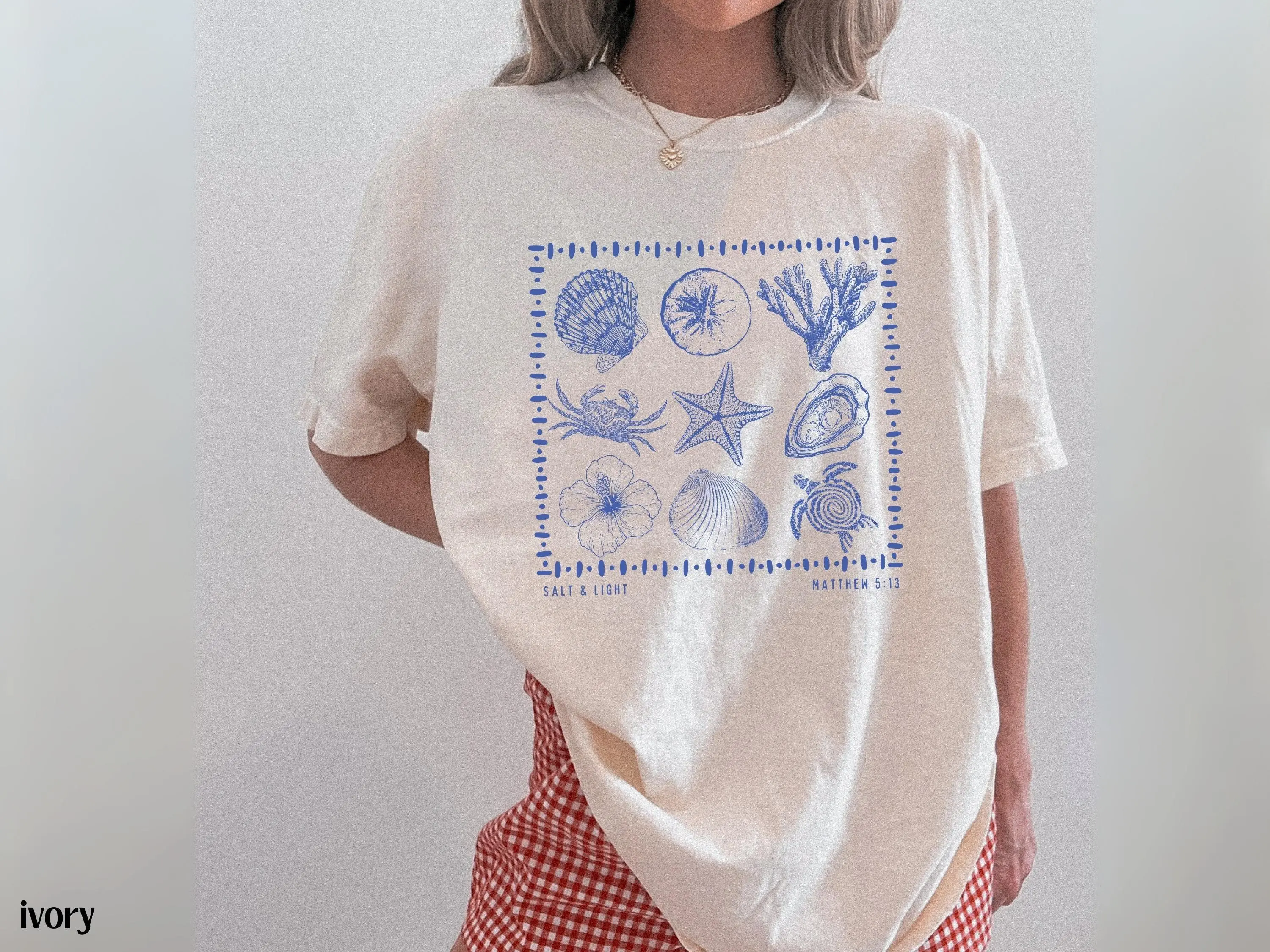 Comfort Colors® Salty Seashell Bible Verse Shirt Ocean Coastal Aesthetic Women Faith Apparel Oversized Beach Tee Baptism Teen Girl Gift
