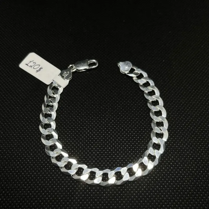 Esclava De Plata 925 Italiana Con Tejido Cubano - 8 Inch