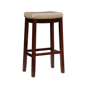 Linon Backless Faux Leather Bar Stool Contemporary Kitchen 32.25" Beige