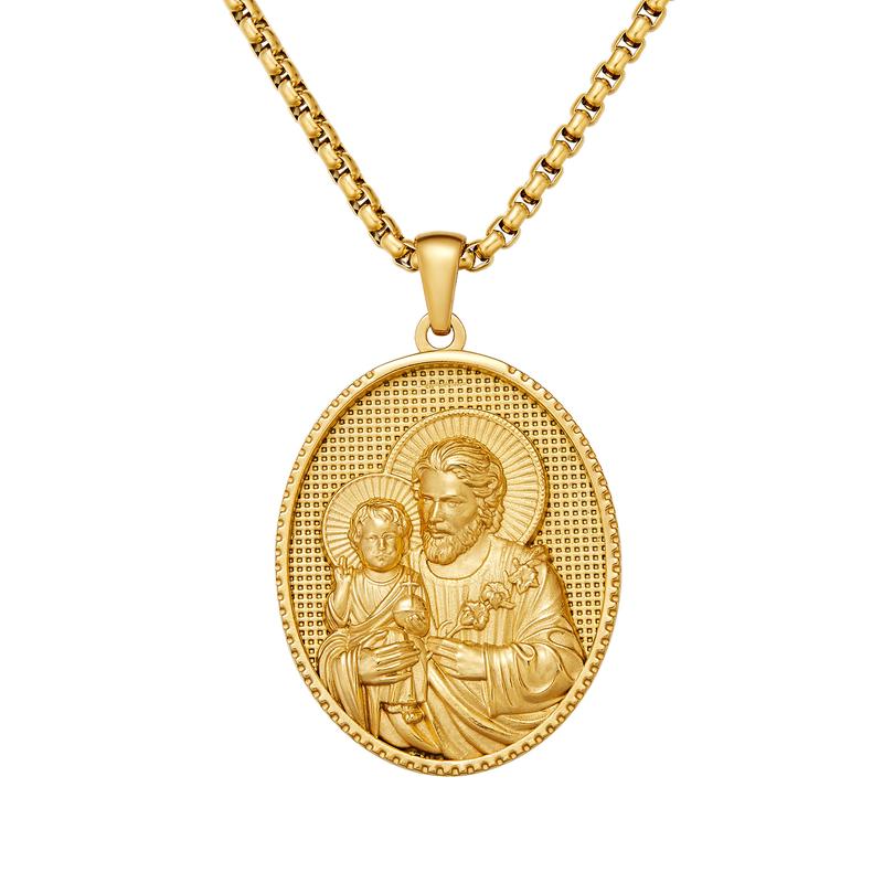 St. Joseph Holding Baby Jesus Pendant  Elegant Faith-Inspired Metal Necklace | Christian Jewelry Gift