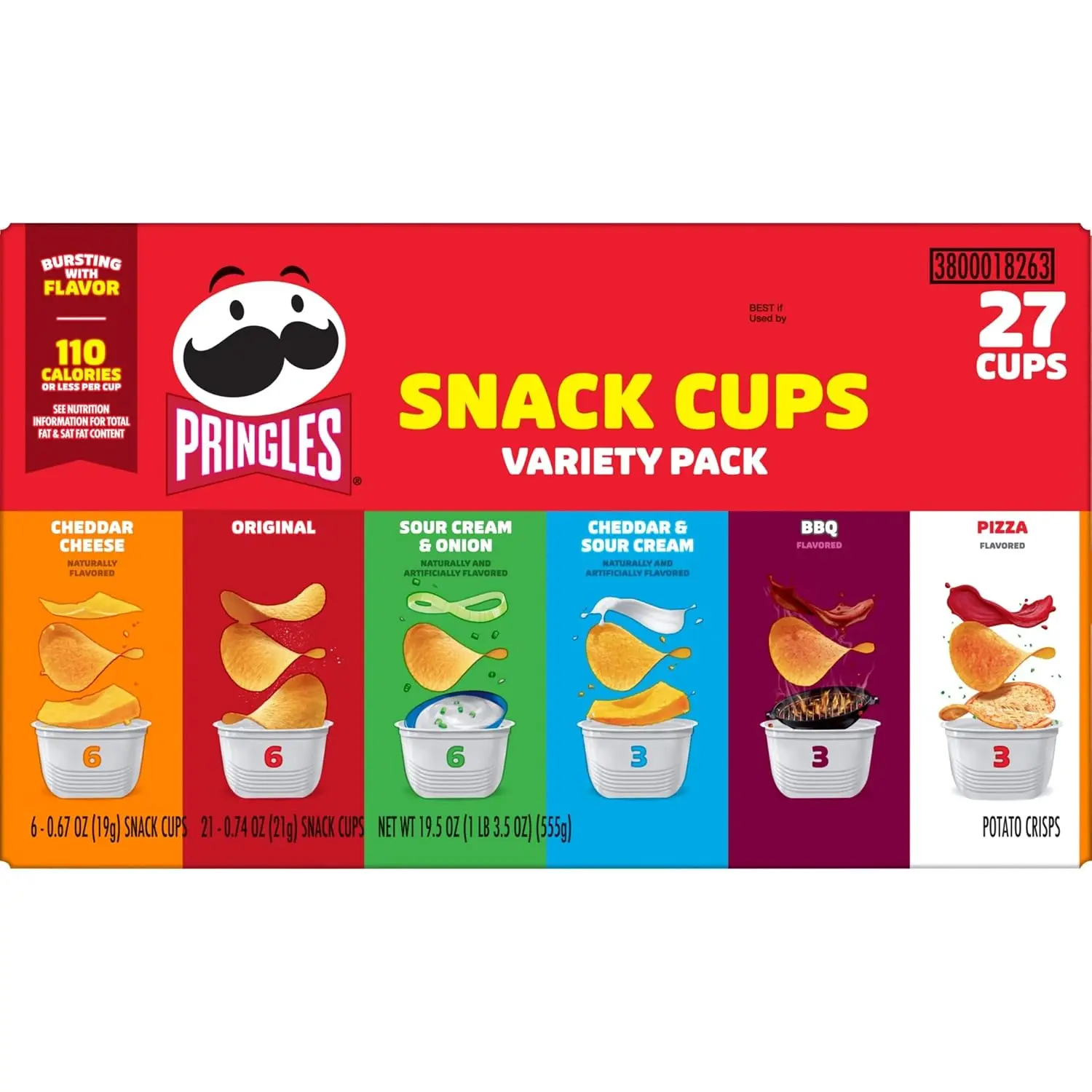 Pringles Potato Crisps Chips, Lunch Snacks, Snack Cups, Variety Pack, 19.5oz Box (27 Cups)