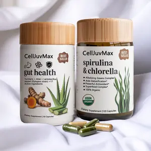 CellJuvMax Gut Health Bundle Prebiotics Probiotics Spirulina & Chlorella Natural Dietary Supplement Pack for Digestive Balance Cellular Support
