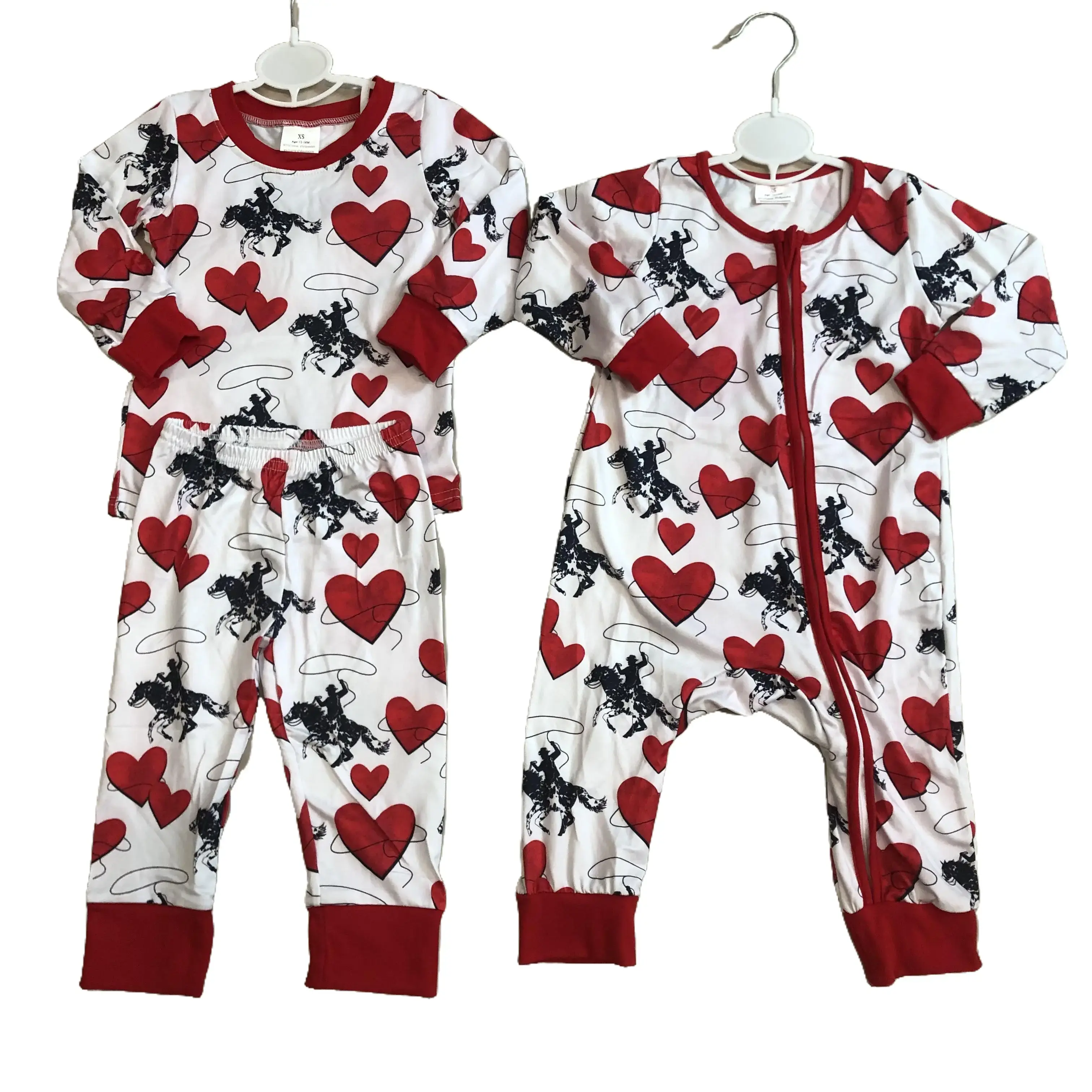 Boys' Valentine's Day Pajamas Set, Kids' 2-Piece Western Cowboy Heart Print Casual Comfy Cotton Sleepwear, Onesie, Kid, Casual Comfy Pajama, Children, Sleepwear Pajamas