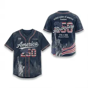 America 250th Anniversary Baseball Jersey – 1776–2026 Patriotic USA Flag Button Down Shirt, Statue of Liberty Skyline Graphic Jersey for Men & Women
