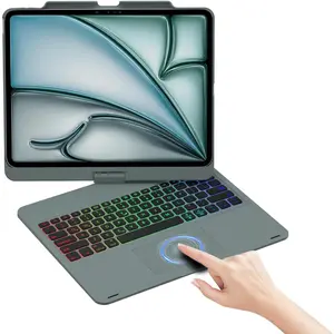 Case with Keyboard for iPad Pro 13-inch(M4, 2024), iPad Air 13-inch(M3, 2025/M2, 2024) & iPad Pro 12.9(6th/5th/4th/3rd Gen), Trackpad, 360? Rotatable, 7-Colors Backlit (Dark Green)