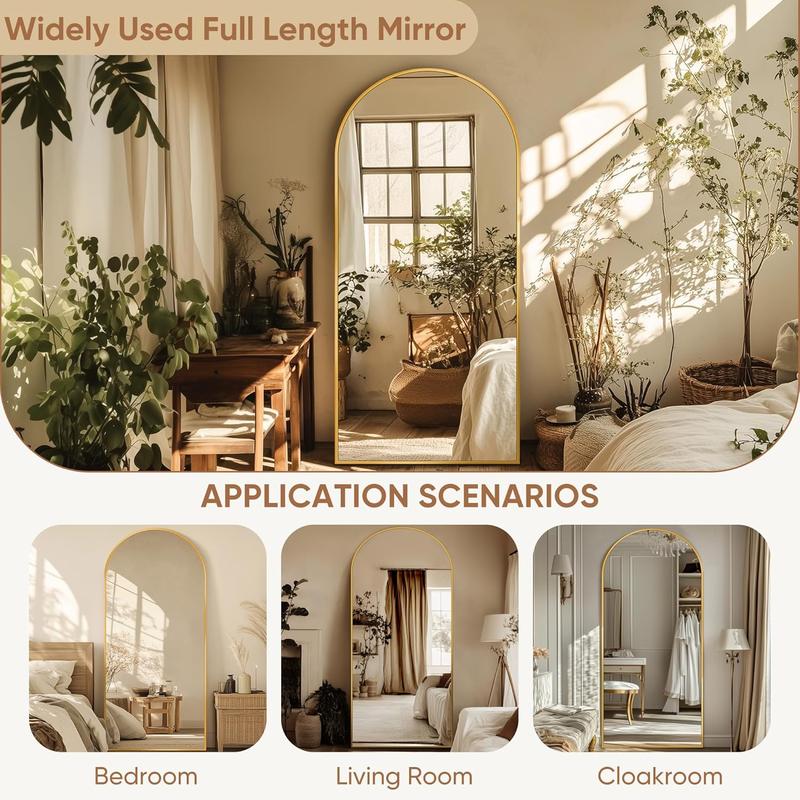 Extra Large Arched Floor Mirror | 68x26 Inch Full Body Mirror with Stand, Wall Mountable for Luxury Bedroom & Living Room