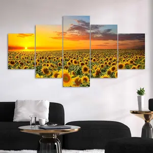 Sunflower Field Pattern Canvas Unframed Painting, 5 Counts/set Modern Art Poster, Wall Art Decor for Home Living Room Bedroom Office, Ornaments, Modern Home Decoration