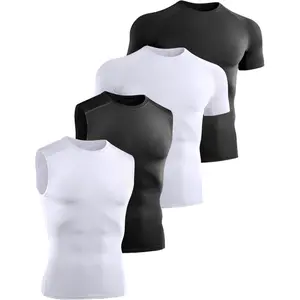 4 Pack Compression Shirts and Tank Tops Men Short Sleeve/Sleeveless Athletic Undershirt for Sport