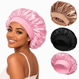 [Ship from USA] Silk Bonnets Hair for Sleeping - Elastic Wide Band Satin Hair Wrap for Sleeping Black Women Men,Bonnets for Curly Hair,Silk Sleep Cap