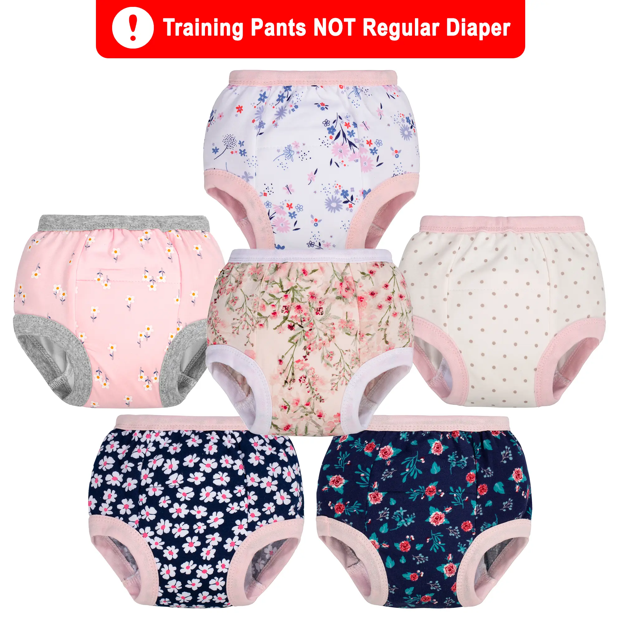 Potty Training Pants – 6 Pack Soft Cotton Dinosaur & Flower Print Underwear for Boys & Girls