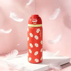 Stylish Owala FreeSip Insulated Stainless Steel Water Bottle with Straw, BPA-Free 32 Oz Sports Drinkware, Ideal for Travel, Red Feather Fruit Cup Vacuum Flask Tumbler summerwins