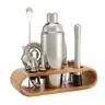 24-oz Stainless Steel Cocktail Shaker Bar Tool Set (10-Piece) with Bamboo Stand, Jigger, Spring Strainer, Cocktail Muddler, Ice Tongs, Double-Lever Corkscrew, Spoon, 2 Pourers for Home Parties, Housewarming Gifts (Ideal for Mixing Drinks)