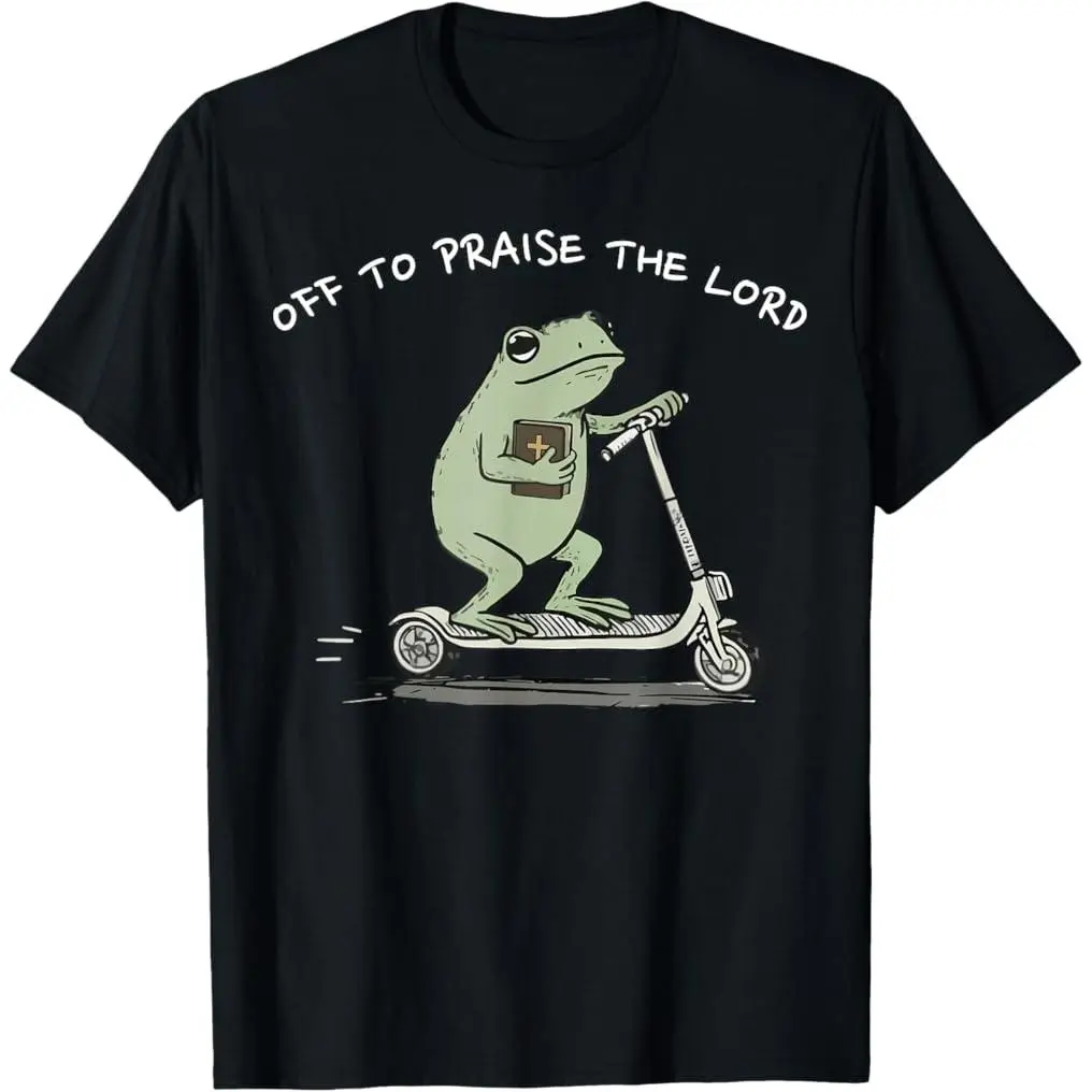100% Premium Cotton graphic tees Off to Praise The Lord Funny Christian Meme Frog Humor T-Shirt