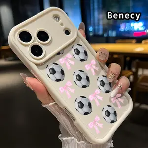 Phone Case for iPhone 17 Pro Max 16 15 14 Plus 13 12 Mini 11 XR X XS Air E  Soccer and Bows Pattern Anti-Scratch Shockproof TPU Bumper Drop-proof Cover Cellphone Protective Casing
