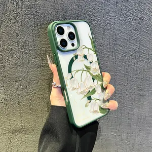 Case for iPhone 16 Pro Max 15 Plus 14 13 12 11 XS Max XR X Valley Lily Pattern MagSafe Compatible Shockproof Anti-Scratch Non-Yellowing Transparent Stylish Smartphone Cover Gift