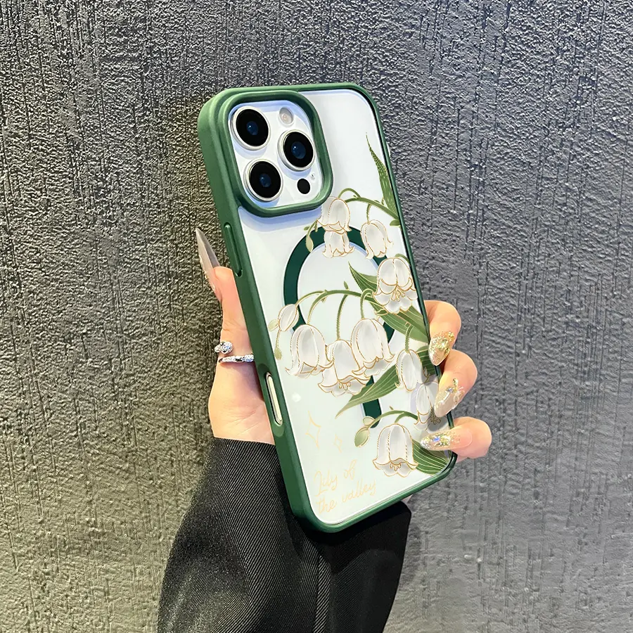 MagSafe-Compatible Valley Lily Pattern Transparent TPU Protective Smartphone Cover for iPhone 17,16 Pro Max,15 Plus,14,13,12,11,XS Max,XR,X - Shockproof, Anti-Scratch, Non-Yellowing Mobile Phone Accessory Gift