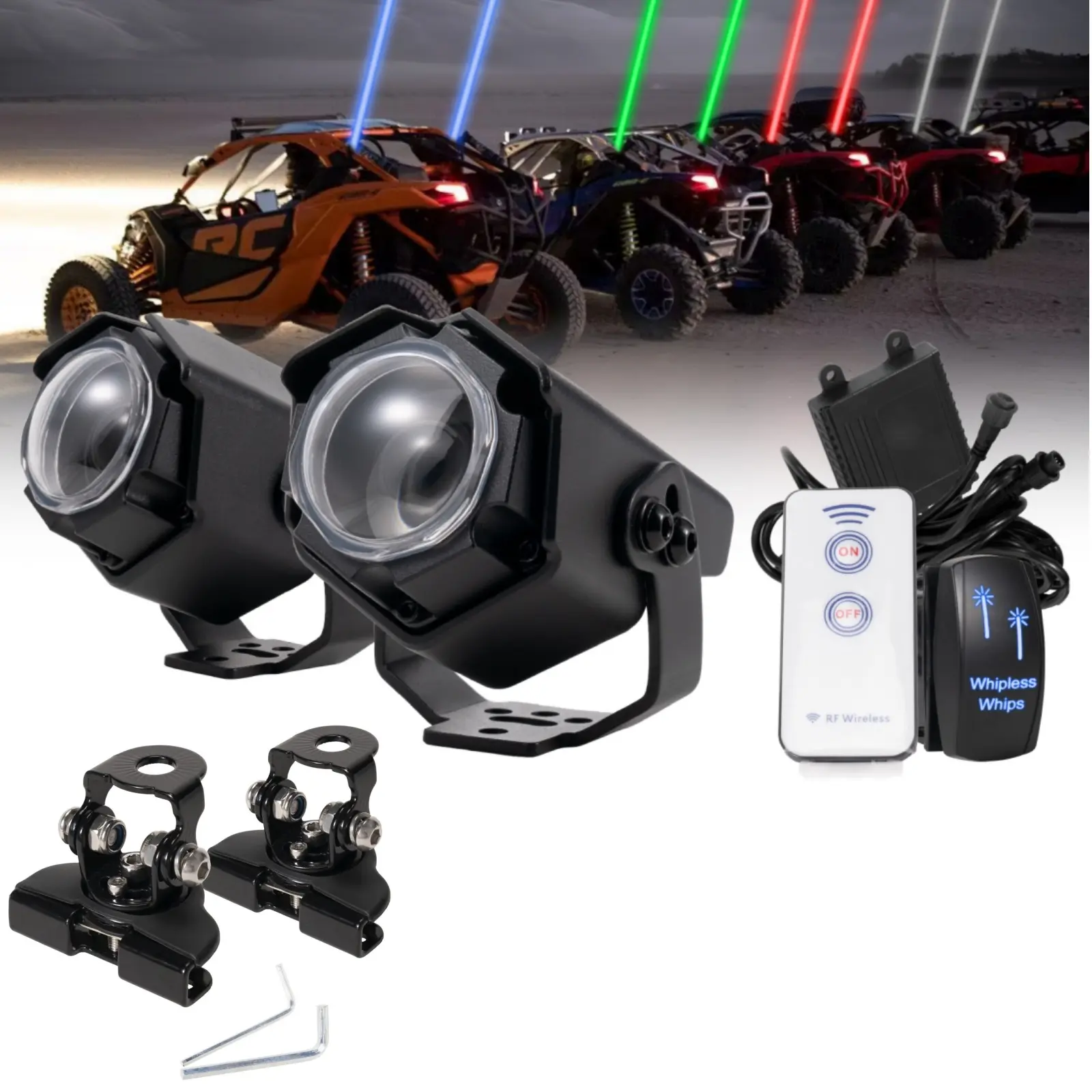 Whipless LED Whip Lights Spot Beam RGBW Chasing LED Pods RGBW Chase Light Antenna Whipless Whip with Switch & Remote Alien Lights for Polaris RZR Can-Am Maverick X3 UTV ATV SXS Truck