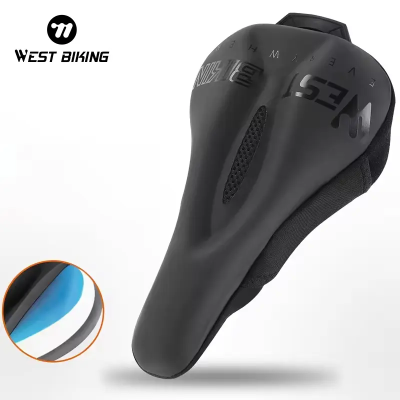 WEST BIKING High Elastic Silicone Saddle Cover. Hollow Breathable Anti-Slip Soft Comfortable PVC Leather Cycling Saddle Cover