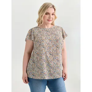 BloomChic Women's Plus Size Short-Sleeve Multicolor Micro Floral Print Open Back Tie Blouse - Smooth Fabric, Flattering Fit, M-6X 2026 Summer Lady Pick for Mother's Day
