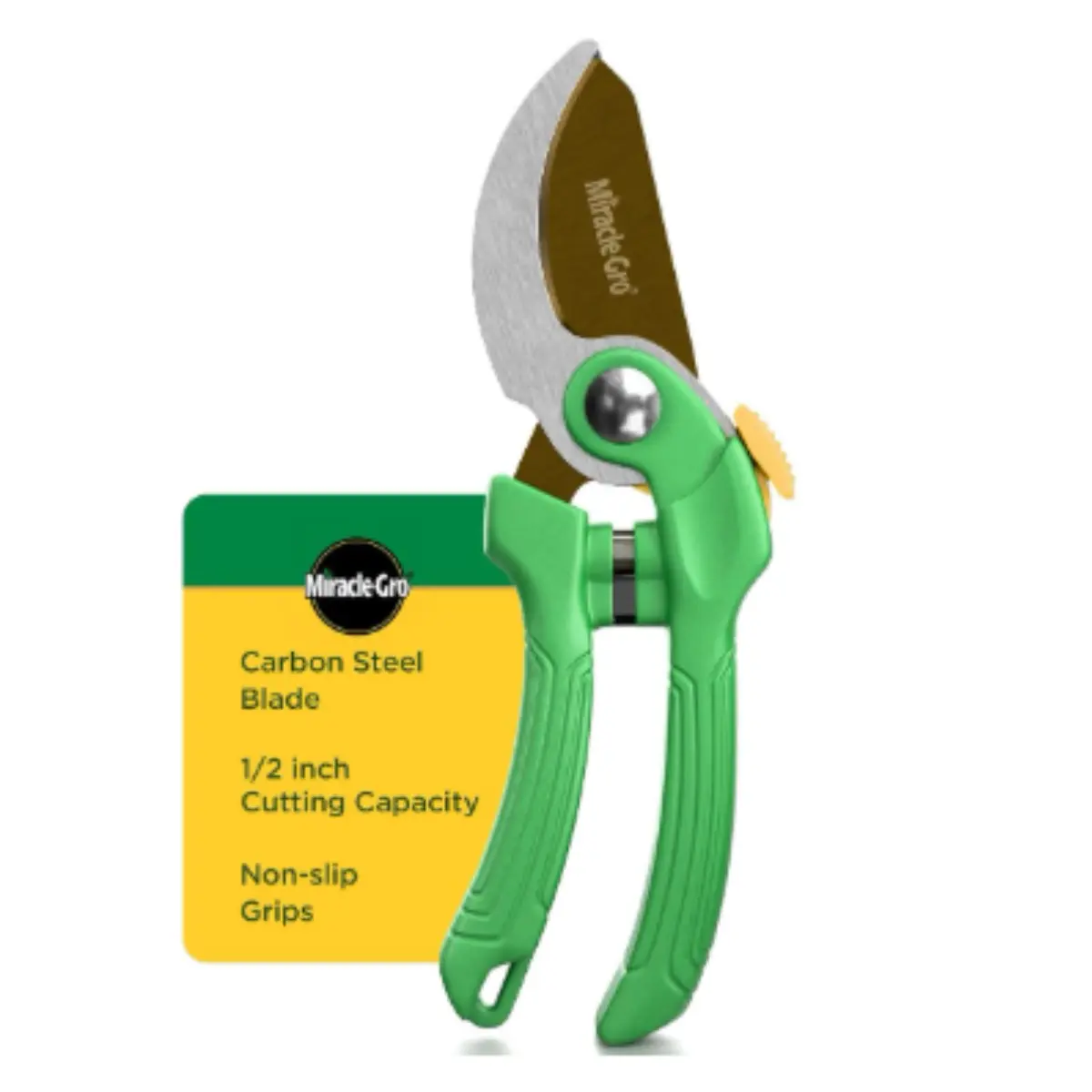 Miracle-Gro 8 in. Bypass Pruning Shears – 1/2 in. Cutting Capacity; Gardening Hand Pruner with Sharp Carbon Steel Blade and Non-Slip Grip – Lightweight Garden Tool for Live Plants and Soft Stems