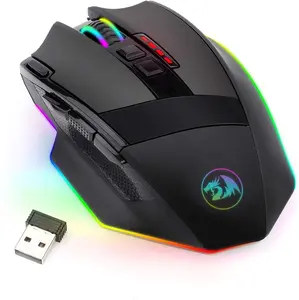 M801 Wireless Gaming Mouse, RGB Gaming Mouse with MMO 9 Programmable Macro Editing Buttons, up 16000 Adjustable DPI, Rapid Fire Button for Game, Windows,Pc - Wireless, Black