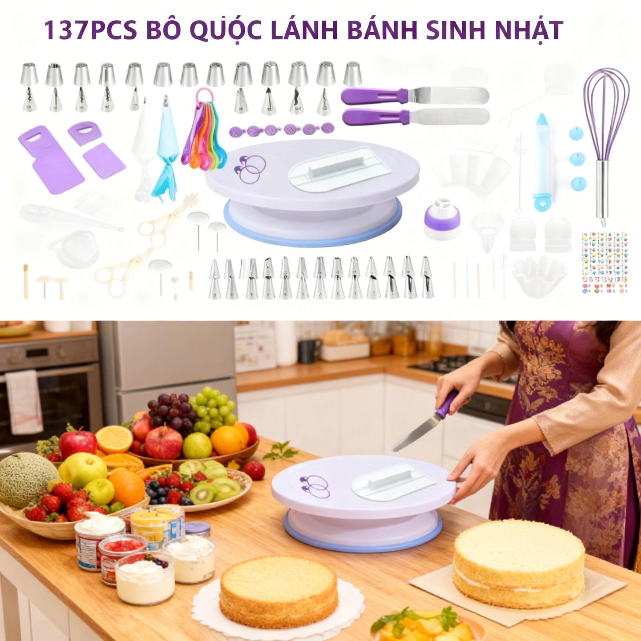 137 Pcs Cake Decorating Supplies Kit with Rotating Turntable, 58 Icing Tips, Piping Bags, Spatulas, Scrapers & Baking Tools Set for Beginners & Pros, Cake Decorating Set for Frosting, Birthday Cakes, Cupcakes
