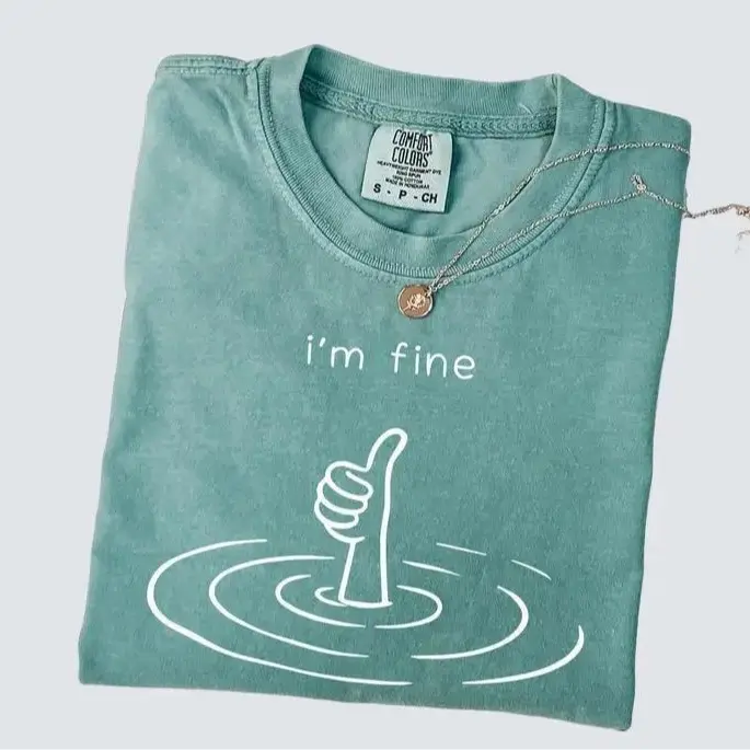 Comfort Colors Vintage I'm Fine T-Shirt, Sarcastic Humor Tee, Funny Mental Health Therapy Gift, Drowning Graphic Top, Sad Girl Aesthetic 2025