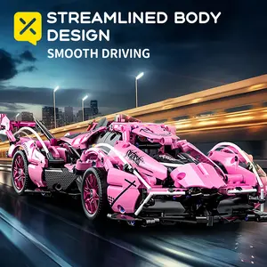 Cool 1:14 Scale Cherry Blossom Pink Racing Car Building Blocks Set - Pull Back Sports Car Model Kit, Collectible STEM Educational Toy, Unique Birthday Gift for Teens Boys Girls
