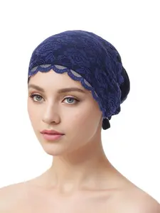 Women's Solid Color Lace Headscarf Cap, Muslim Hijab Turban Hair Protection Undercap, Ideal for Home Hair Care and Daily Casual Wear