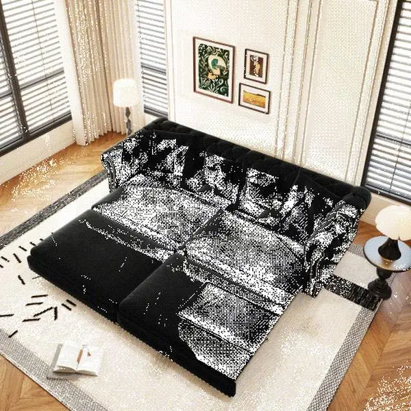 Chesterfield Sofa,89 " W 3-in-1 Pull-Out Sofa Bed, Convertible Sleeper Sofa Bed,King Size Sofa Bed, Chaise Lounge,Velvet 3-Seater Sofa with Movable Ottoman,  Tufted Design, Black(Old Sku:W1885S00090)