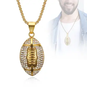Men's Football Rhinestone Necklace Stainless Steel Hypoallergenic No Tarnish Adjustable Chain Sparkling Bling Handset Rhinestones for Football Fans Perfect Gift