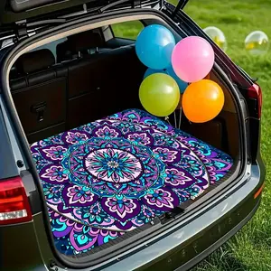 Blue Gradient Mandala Print Car Trunk Mat, Anti-Slip Car Floor Mat, Pet Pad, Universal Fit, Women's Essential Car Interior Accessory