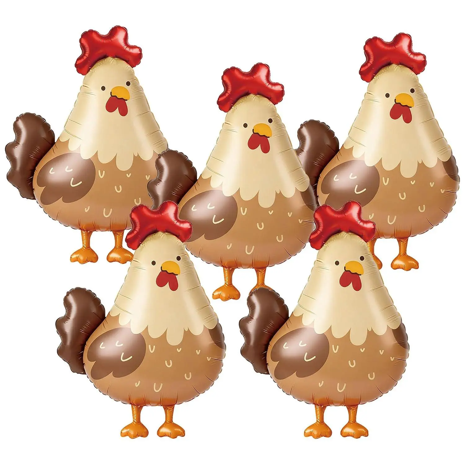 5Pcs Walking Chicken Balloons, 30 Inch Large Farm Animal Balloons, Cartoon Rooster Shaped Foil Balloon For Baby Shower Birthday Farm Theme Party Decorations Supplies