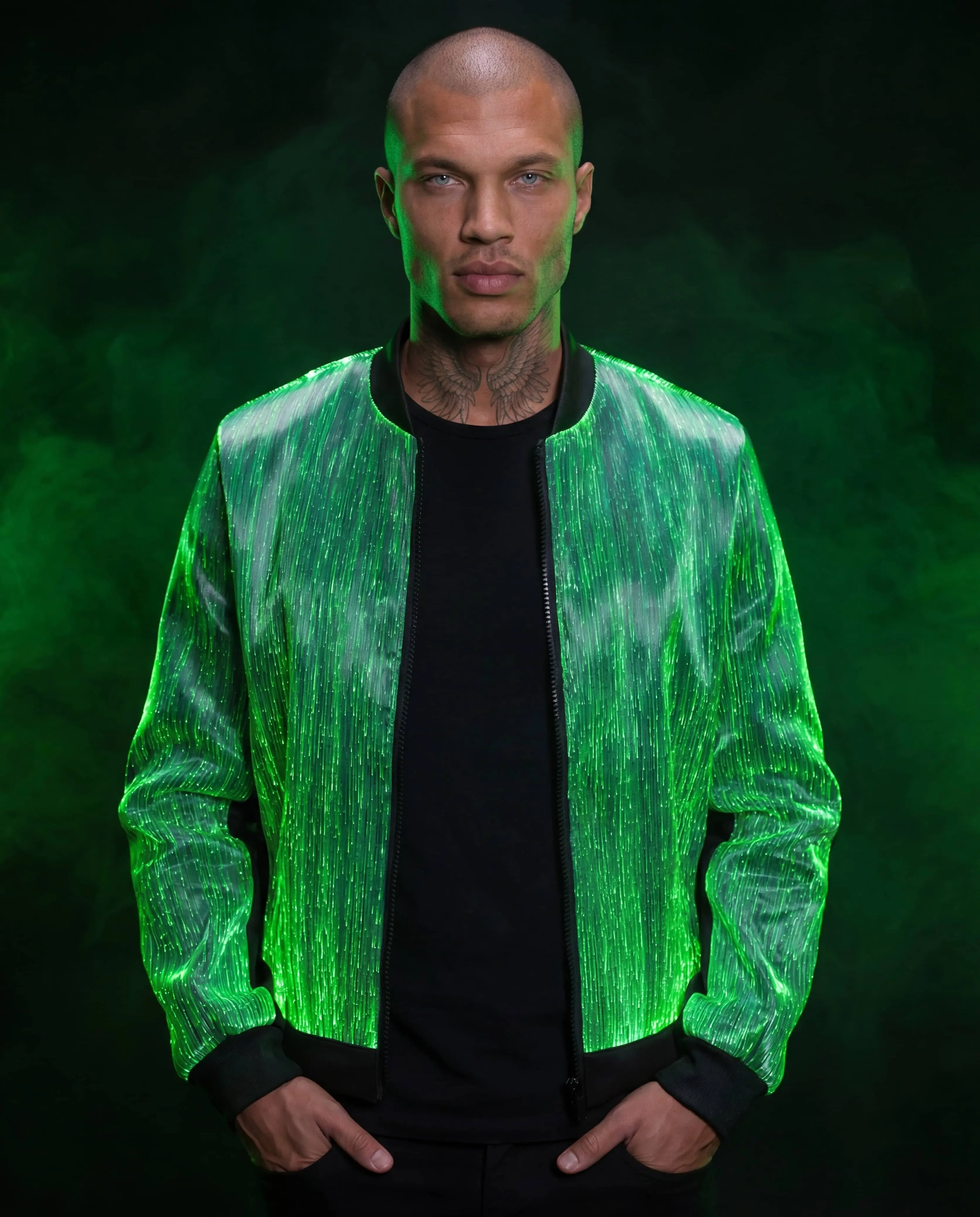 Fiber Optic Light Up Bomber Jacket – Black (Updated)