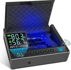 Upgraded Biometric Safe with LCD Display of Temperature, Humidity, Time, Date for Home, Bedside, Nightstand and Car