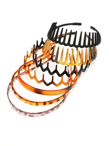 7pcs Multicolor Hairbands with Teeth, Wave Design, 3.5cm Wide, Simple Durable Non-Slip, Suitable for Face Washing, Skincare, Unisex Hair Accessories