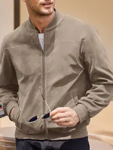 Men's Autumn Suede Fitted Long Sleeve Jacket Coat Outerwear with Zipper Design, Multi-Pocket Skin-Friendly Outdoor Casual Essential Menswear for Men's Wardrobe