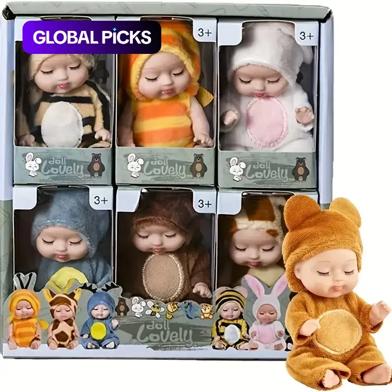 6 Counts/set Mini Animal & Insect-Shaped Cute Reborn Dolls, Sleeping Doll, Sleepy Doll, Soft Dolls, Children's Toy Gift Box #GLOBAL PICKS