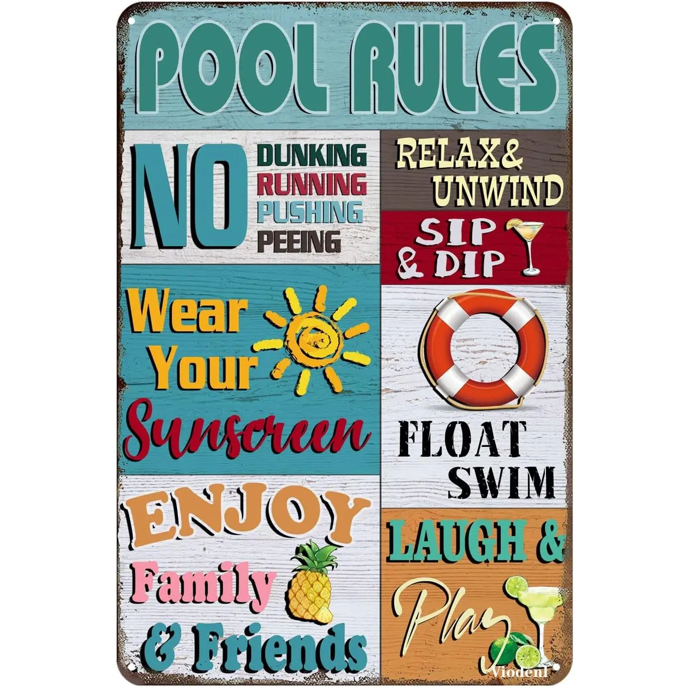 Vintage Metal Sign Pool Rules Tin Sign Vintage Pool Patio Wall Decoration Swimming Pool Sign Outdoor Decor Sign 12X8 Inches