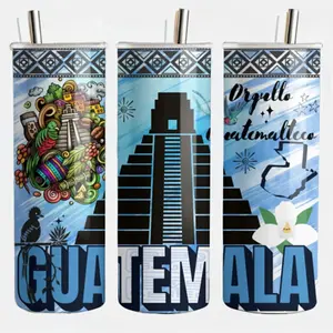 Guatemalan Flag 20oz Tumbler, Portable Drinkware, Water Bottles with Lid and Straw, Stainless Steel Reusable Bottle skinny tumbler